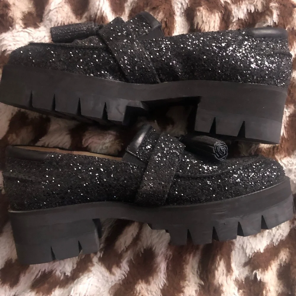Nº 21 N21 No 21 Black Glitter Tassel Loafers size 40 fits like a 9.5